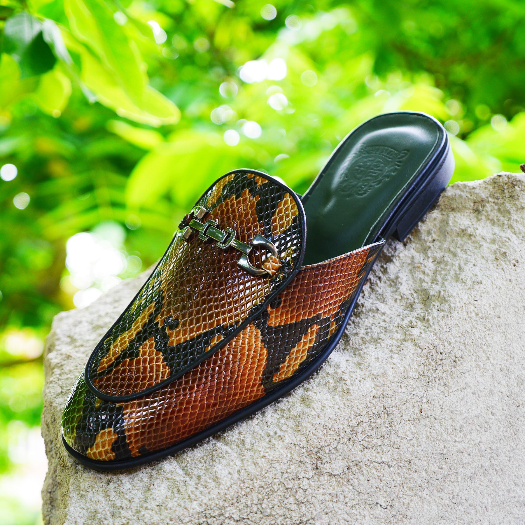 6618 - Snake Skin Print Leather Mule