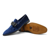 6518 - Prussian Blue Velvet Opera Bow Slipper